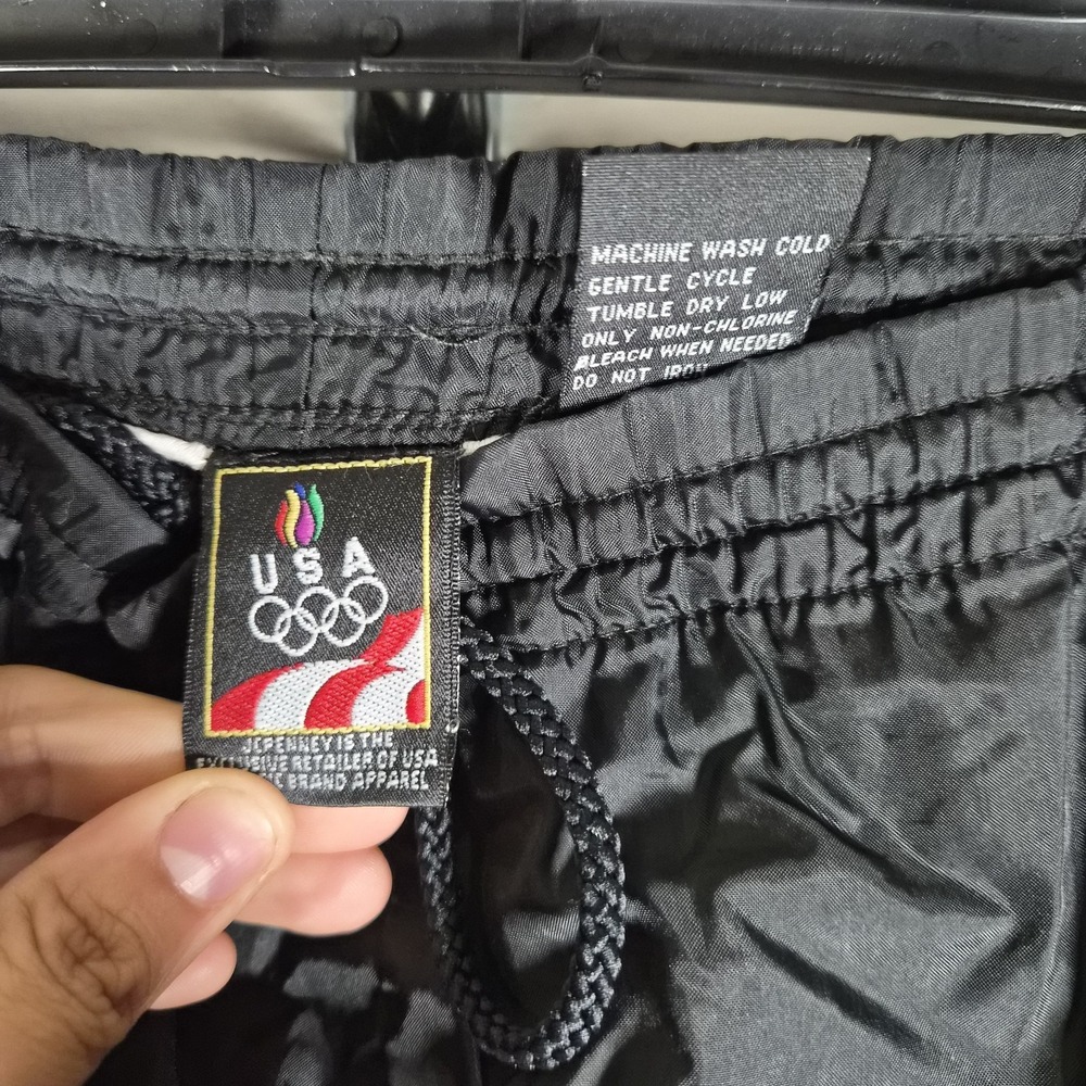 90s USA Olympics‎ Black Windbreaker Track Pants Y2K Nylon Joggers L